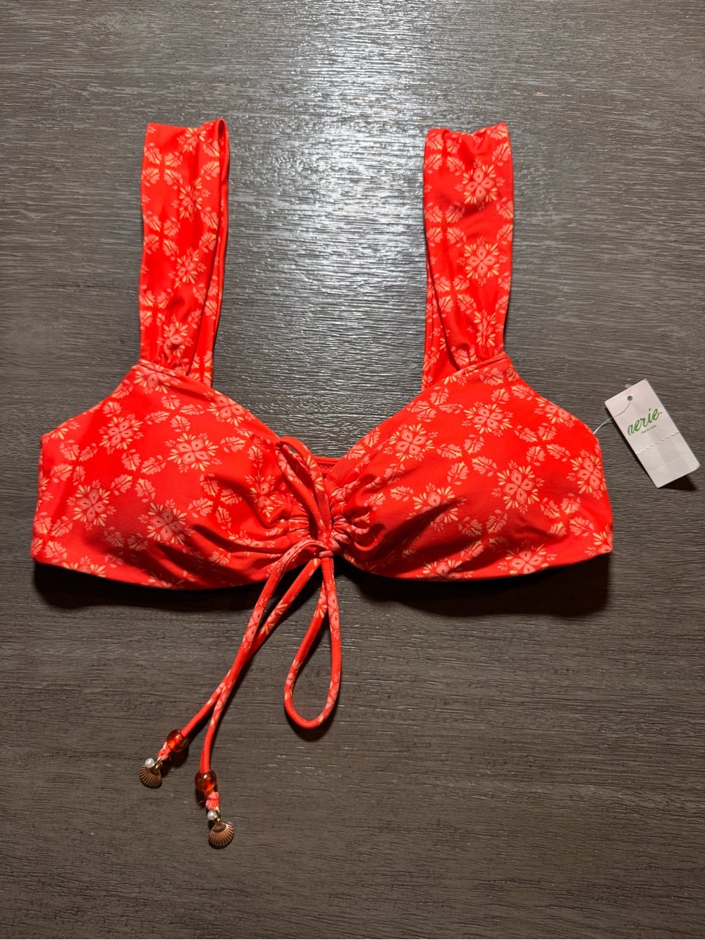 NWT Aerie Keyhole Bandeau Bikini Top Orange Flare Boho Beaded S - Picture 3 of 12